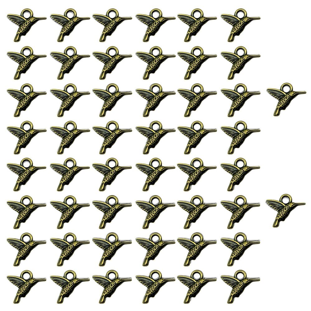 6133 50 Pcs Hummingbird Charms, Vintage Alloy Hummingbird Pendants, 3D